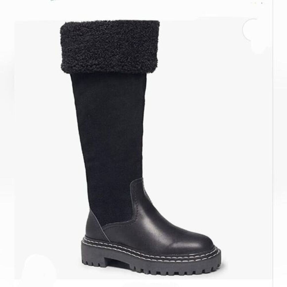 Splendid Antonia Sherpa trimmed black suede and leather boots Women's size 7 new